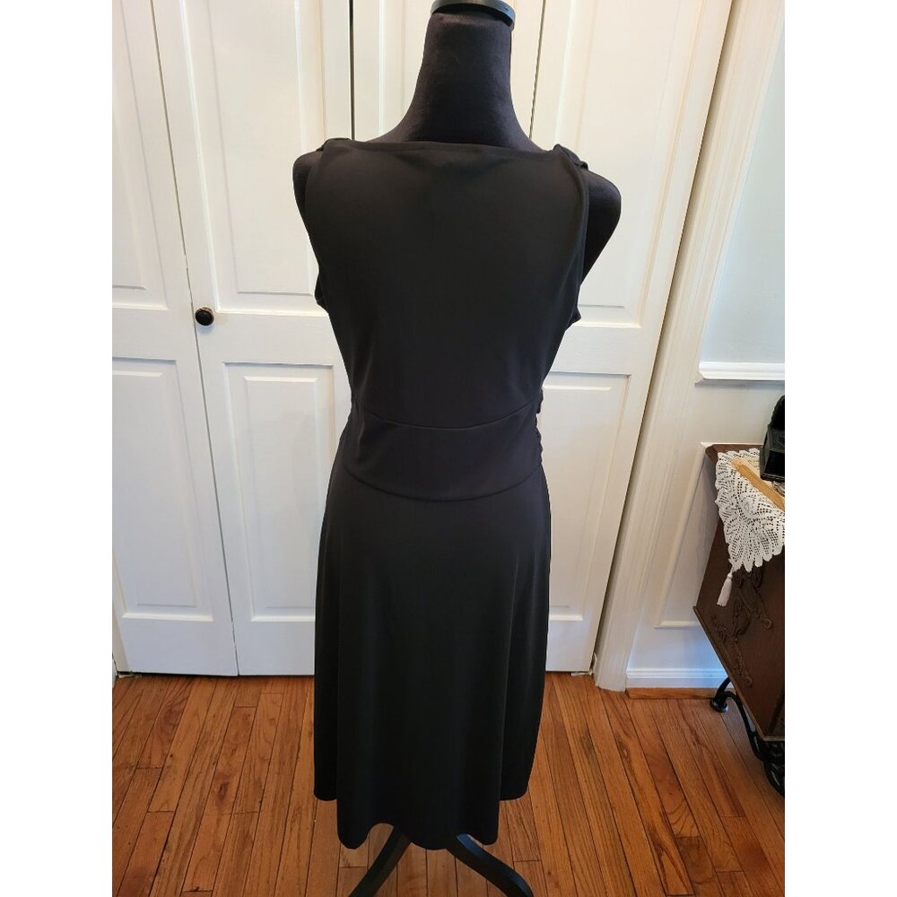 Black Faux Wrap Tank Ruched  Midi Dress M   Minimal Party Old Money Whimsygoth - Picture 2 of 6